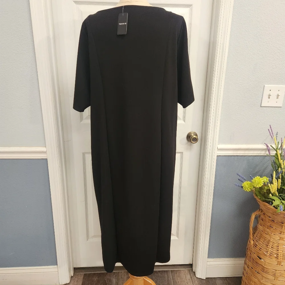 Torrid Black Bodycon Midi Dress With Slit Soft Stretchy Short Sleeve Plus 3X - Picture 8 of 13